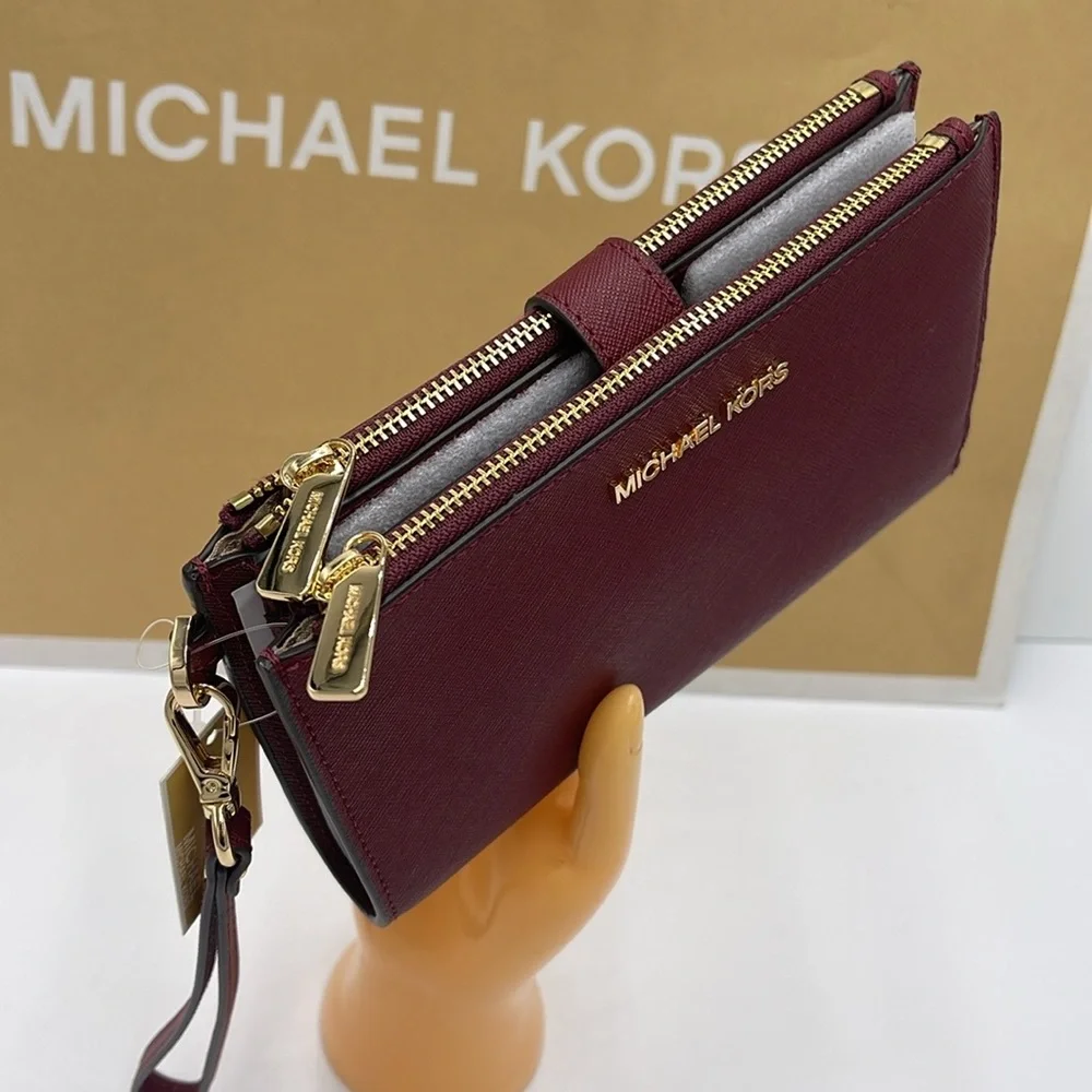 Michael Kors Jet Set Travel Large Double Zip Wristlet Wallet Phone Holder NWT